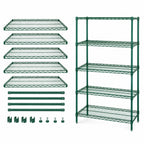 Thumbnail image #3 for Quantum WR63-1854P-5 Stationary Wire Shelving Starter Kit, 54W x 18D x 63H, 5 Shelves, Green Epoxy Finish