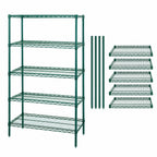 Thumbnail image #3 for Quantum WR54-1860P-5 5-Shelf Stationary Wire Shelving Starter Kit, 60"W x 18"D x 54"H, Green Epoxy Coated