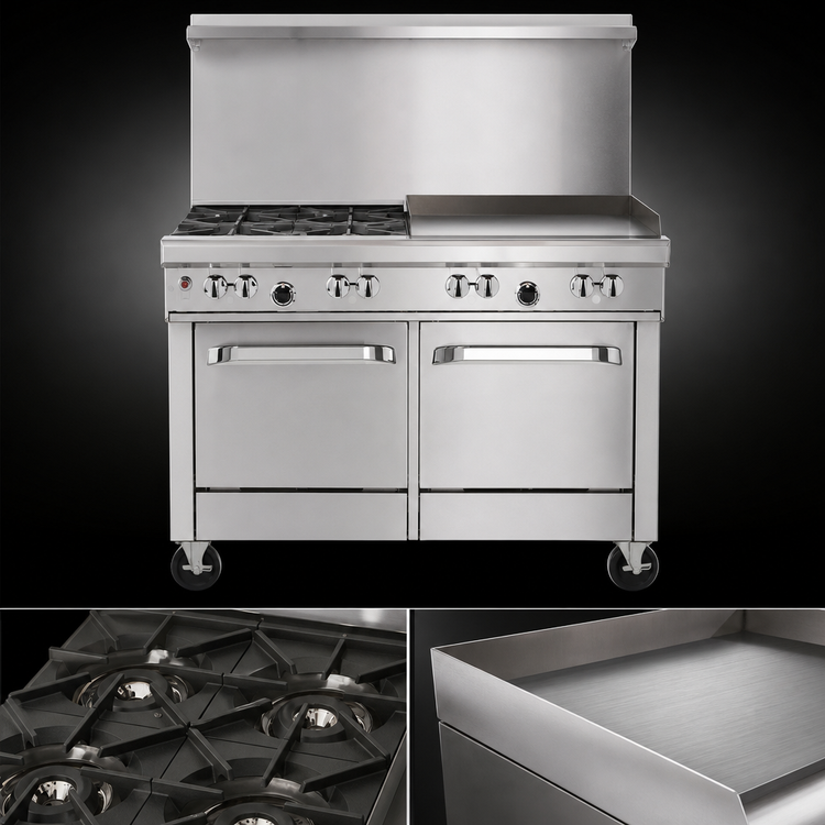 Product image #3 for Southbend Ultimate 48-Inch Gas Restaurant Range with 4 Burners, 24-Inch Thermostatic Griddle, Standard Oven, and Cabinet Base