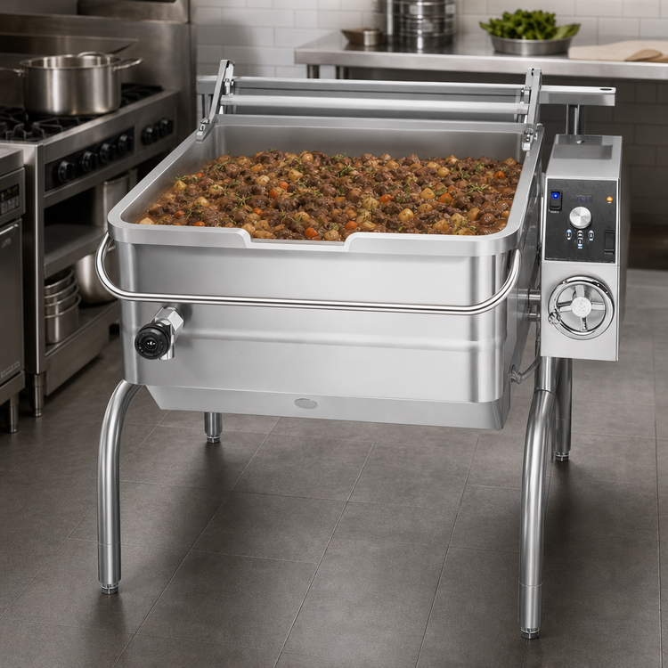 Product image #3 for Groen 40-Gallon Gas Braising Pan with Manual Tilt, 10-Inch Deep Pan and Open Leg Base