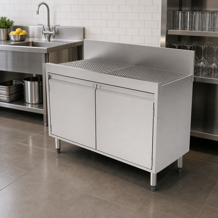Product image #4 for Perlick Top Shelf 42-Inch Stainless Steel Underbar Storage Cabinet with Drainboard Top and Backsplash