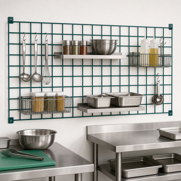 Product image #3 for Quantum Wall-Mounted Store Grid Panel, 54W x 33H, Green Epoxy Antimicrobial Finish