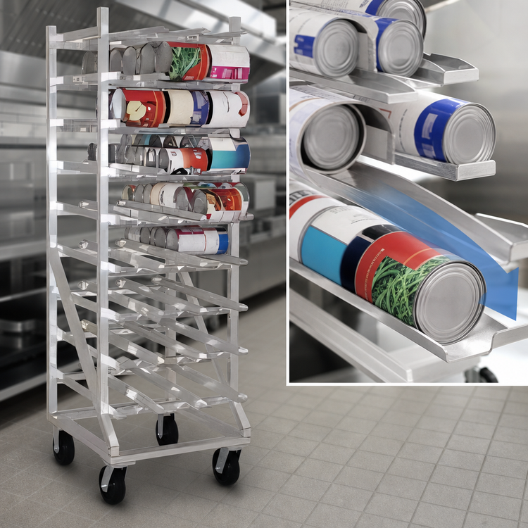 Product image #3 for New Age Mobile Aluminum Can Storage Rack with Casters, 352 #2-1/2 or 484 #303 Can Capacity