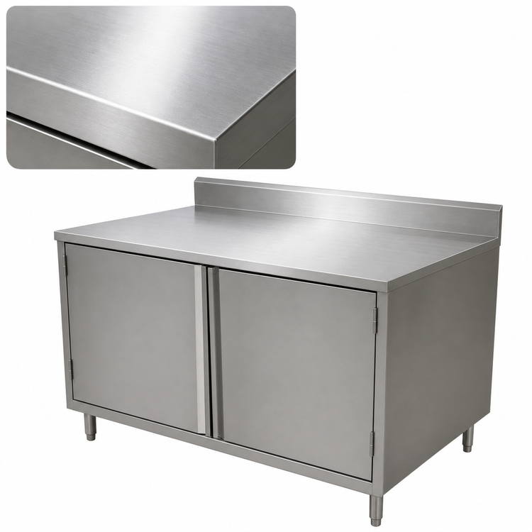 Product image #3 for BK Resources 18 x 24 Inch Enclosed Work Table with Cabinet Base, Hinged Doors, and 5-Inch Backsplash
