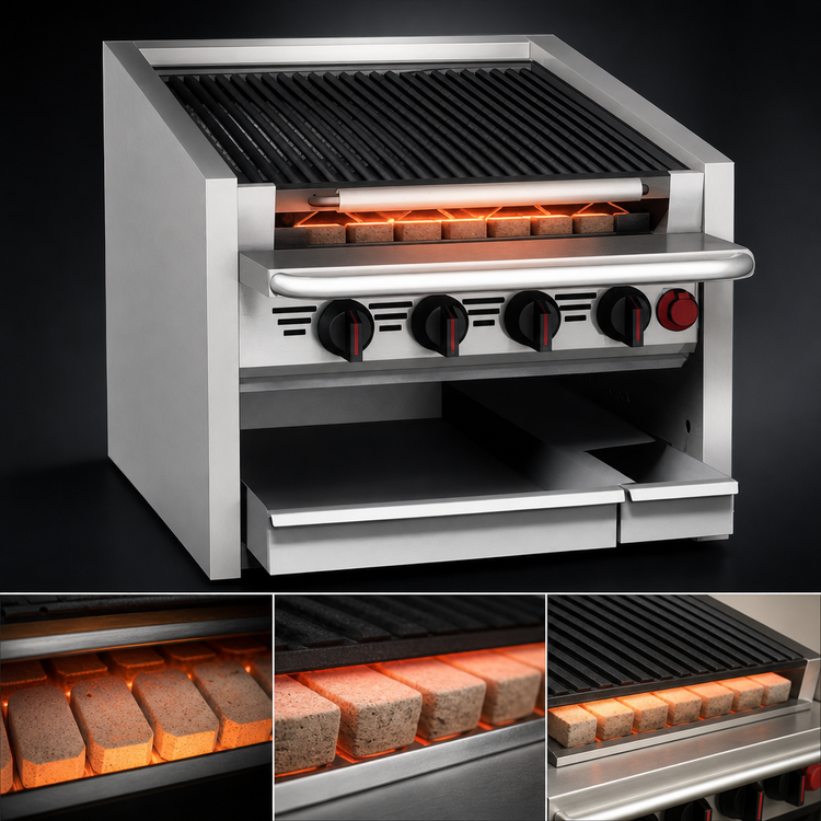 Product image #3 for 72-Inch Countertop Gas Coal Charbroiler with Ceramic Briquettes