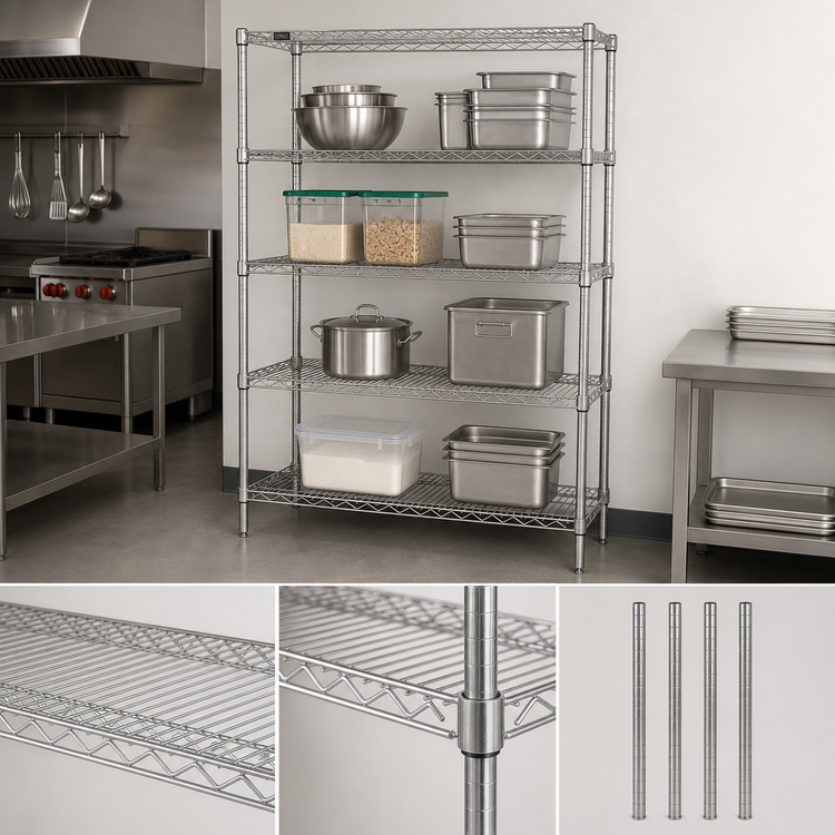 Product image #3 for Quantum 30"W x 18"D x 74"H 4-Shelf Stationary Wire Shelving Starter Kit, 304 Stainless Steel