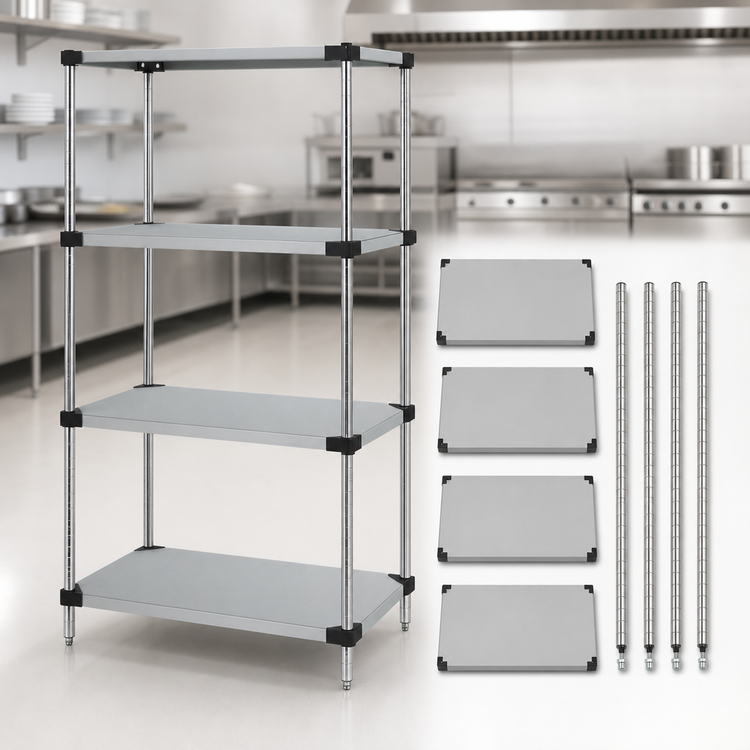 Product image #3 for Quantum 4-Shelf Solid Stainless Steel Stationary Shelving Starter Kit, 30 x 24 x 63 Inches