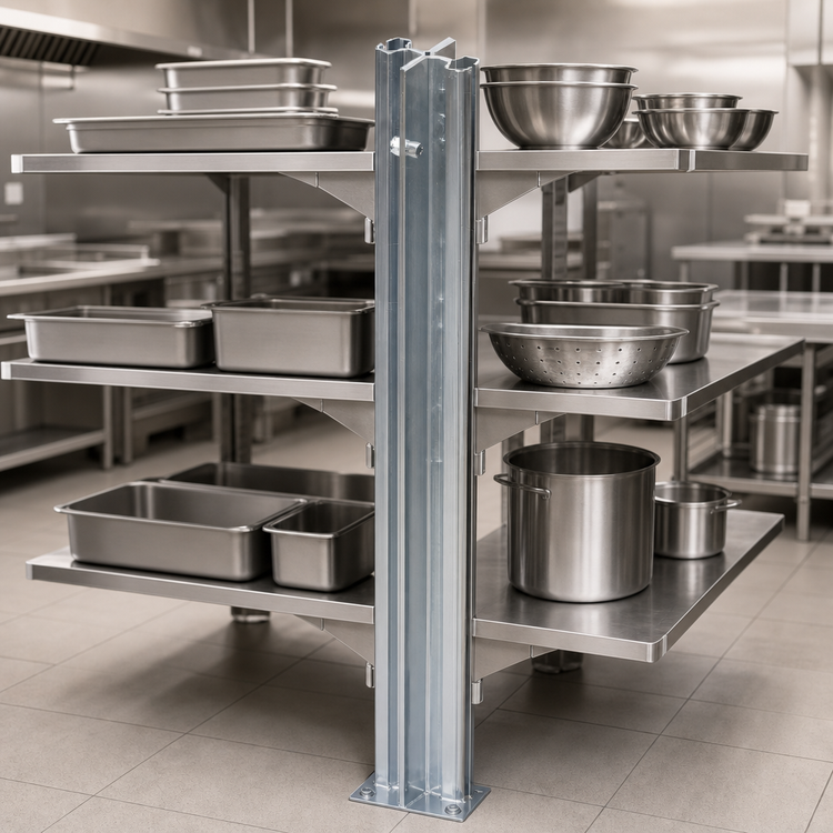 Product image #3 for Eagle Back-To-Back Stainless Steel Floor-To-Ceiling Cantilever Shelving Upright, 72 Inch