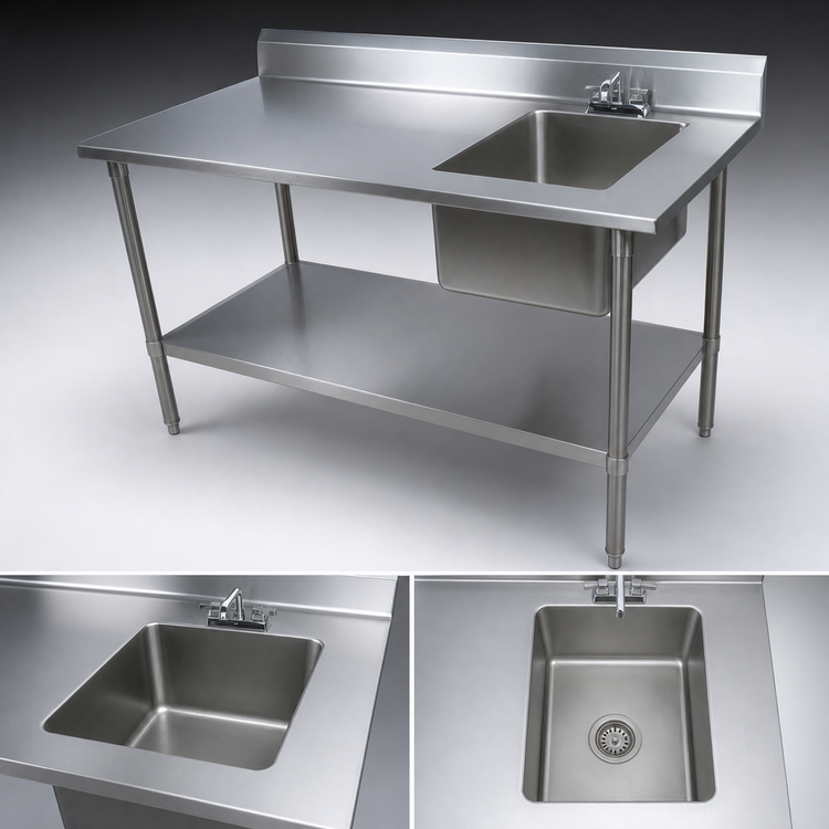 Product image #3 for John Boos 48-Inch Stainless Steel Sink Table With Right-Side Prep Sink, 5-Inch Backsplash, and Undershelf