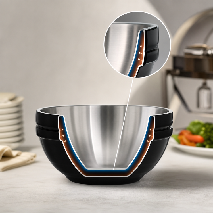 Product image #3 for Vollrath Round Double-Wall Insulated Serving Bowl, 6.9 Quart, Black Exterior with Satin Stainless Steel Interior