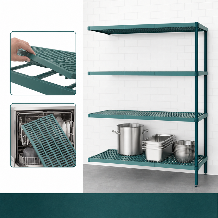 Product image #3 for Metro Super Erecta Pro Stationary Add-On Polymer Shelving Unit, 18" W x 54" D x 74" H, 4 Shelves, Green Metroseal 3