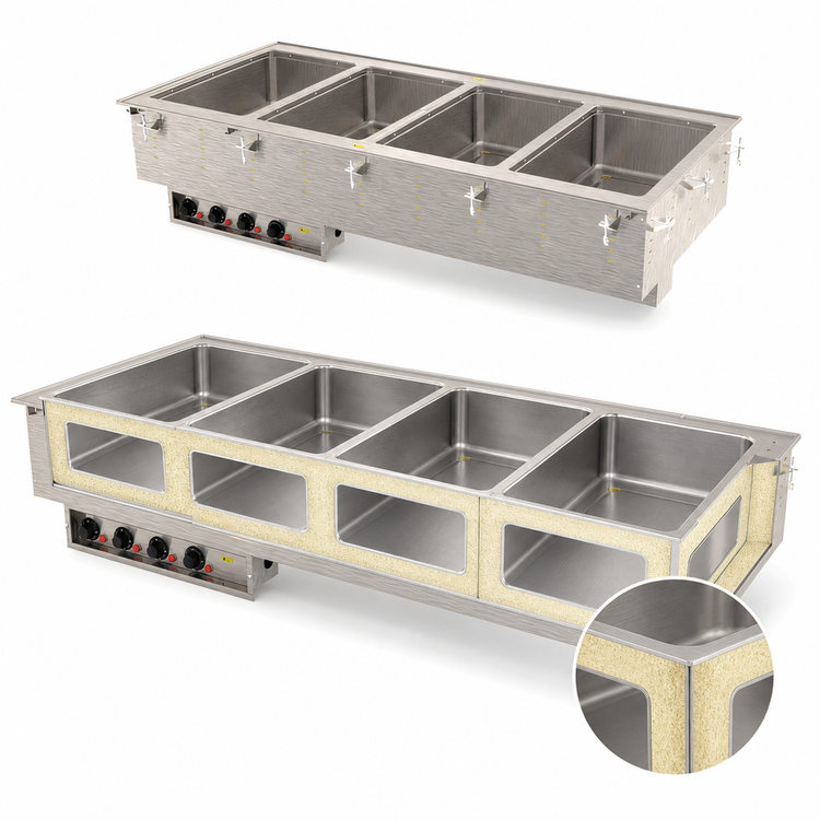 Product image #3 for Vollrath Four-Well Drop-In Hot Food Well with Marine-Grade 12 x 20 Inch Insulated Wells, Manifold Drain, Infinite Controls, 120V