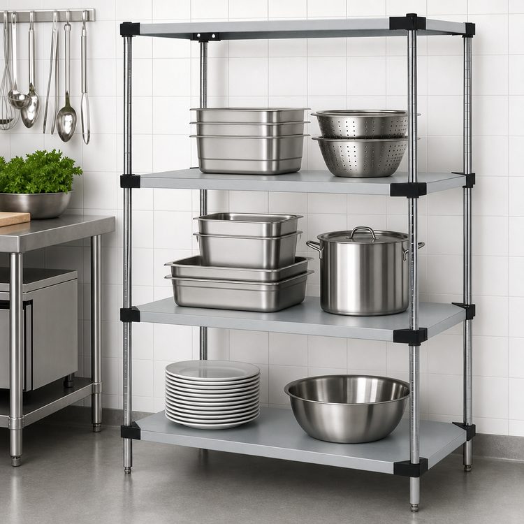 Product image #3 for Quantum 60"W x 21"D x 63"H Stationary Solid Stainless Steel Shelving Starter Kit with 4 Shelves and 4 Posts
