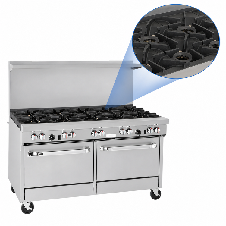 Product image #3 for Southbend S-Series 60-Inch Gas Restaurant Range with 10 Open Burners, Convection Oven, Cabinet Base, and Backriser Hi-Shelf