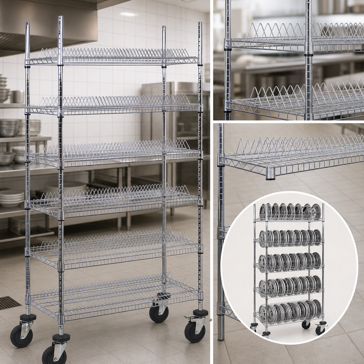 Product image #3 for Quantum Mobile Reel Shelving Cart with 6 Wire Shelves, 36W x 18D x 69H, Chrome Plated