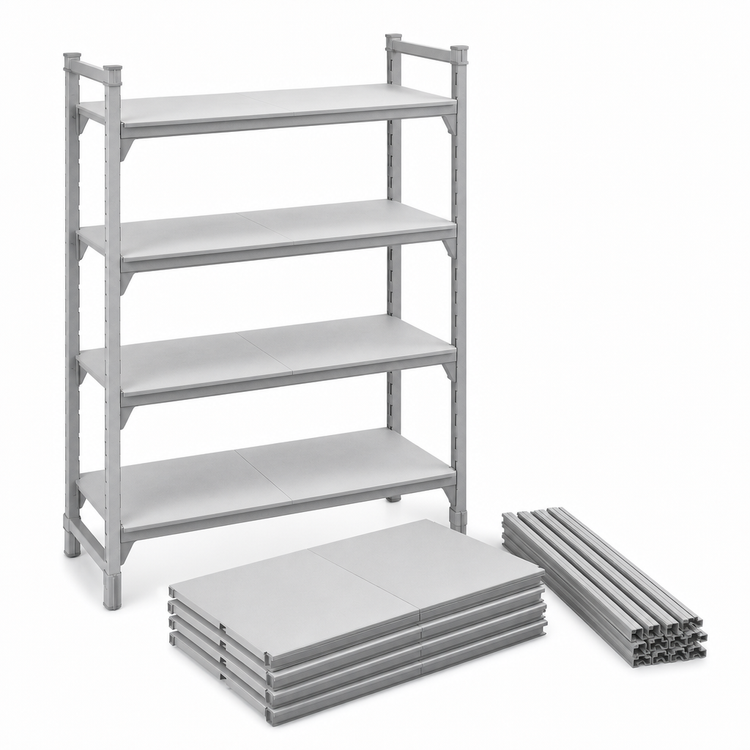 Product image #4 for Cambro Camshelving Premium 18-Inch x 72-Inch 5-Shelf Solid Shelf Kit, Speckled Gray