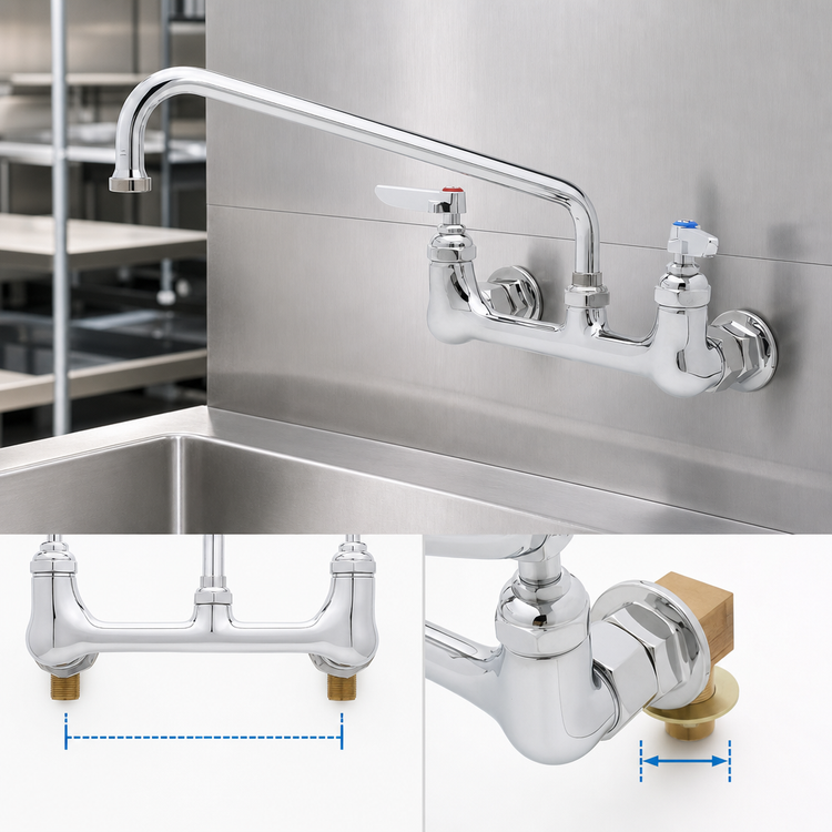 Product image #3 for T&S Brass 8-Inch Wall Mount Swivel Pantry Mixing Faucet with 18-Inch Swing Nozzle