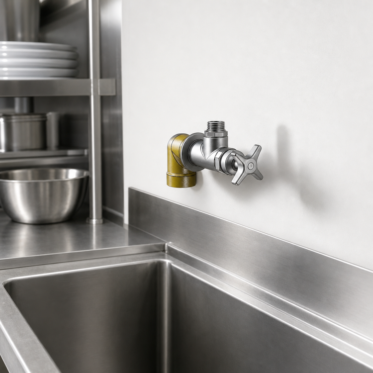 Product image #3 for T&S Big-Flo Single Wall-Mount Faucet Body, 4-Arm Handle, 3/4-Inch NPT Street Elbow, Less Nozzle