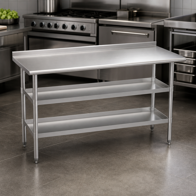 Product image #4 for Flash Furniture Randolph Stainless Steel 18-Gauge Work Table with 1.5-Inch Backsplash and 2 Undershelves, 60 x 24 x 36 Inches