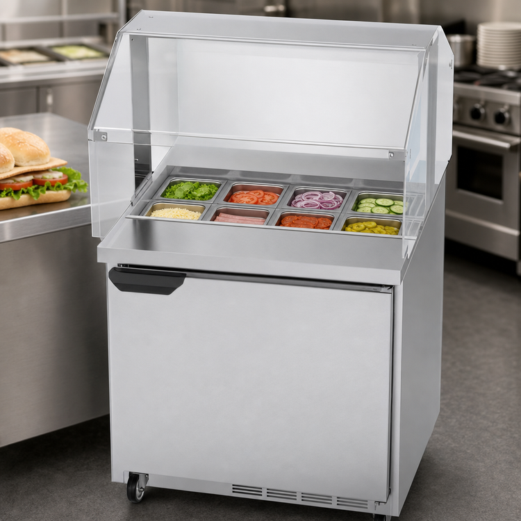 Product image #4 for 27-Inch Single-Section Sandwich Top Refrigerated Prep Table with Sneeze Guard