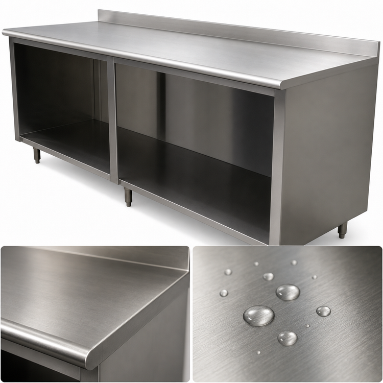 Product image #3 for Advance Tabco Special Value Series 96 x 30 Inch Open Base Work Table with 5-Inch Backsplash, 16-Gauge 304 Stainless Steel Top