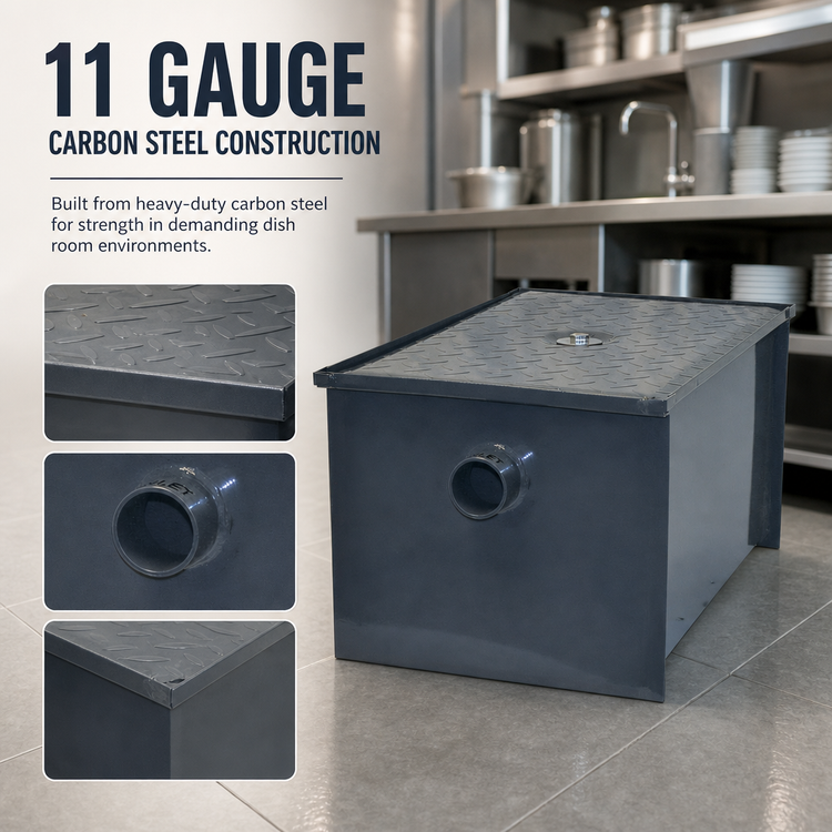 Product image #3 for BK Resources 8 lb Carbon Steel Grease Trap, 4 GPM with No-Hub Connections