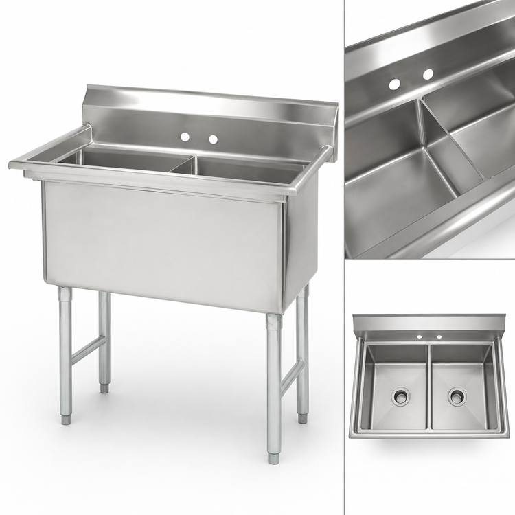 Product image #3 for Advance Tabco FS-2-2024 2-Compartment Fabricated Sink, 20 x 24 x 14-Inch Bowls, No Drainboards