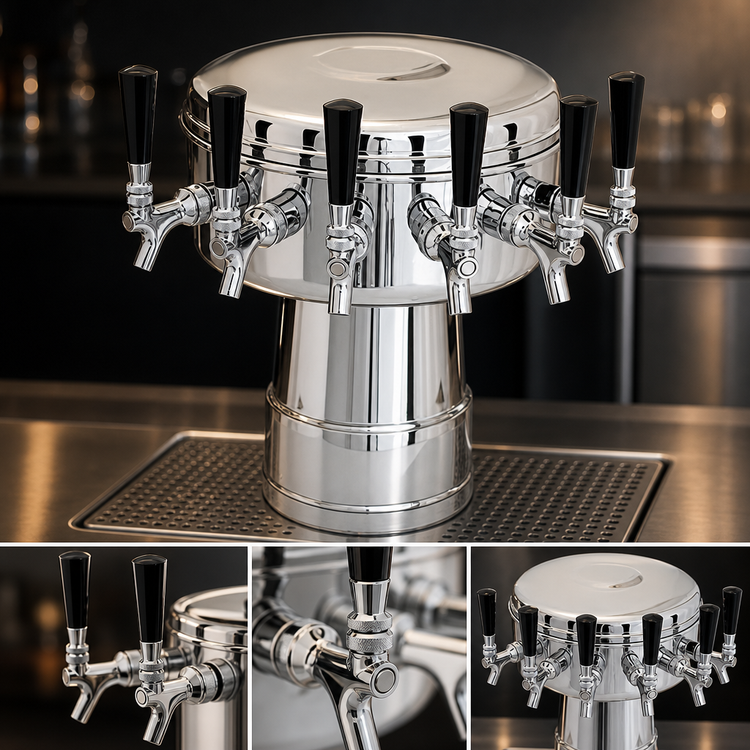 Product image #3 for Glastender 5-Faucet Mushroom Draft Dispensing Tower, Mirror Finish, Glycol Cooled