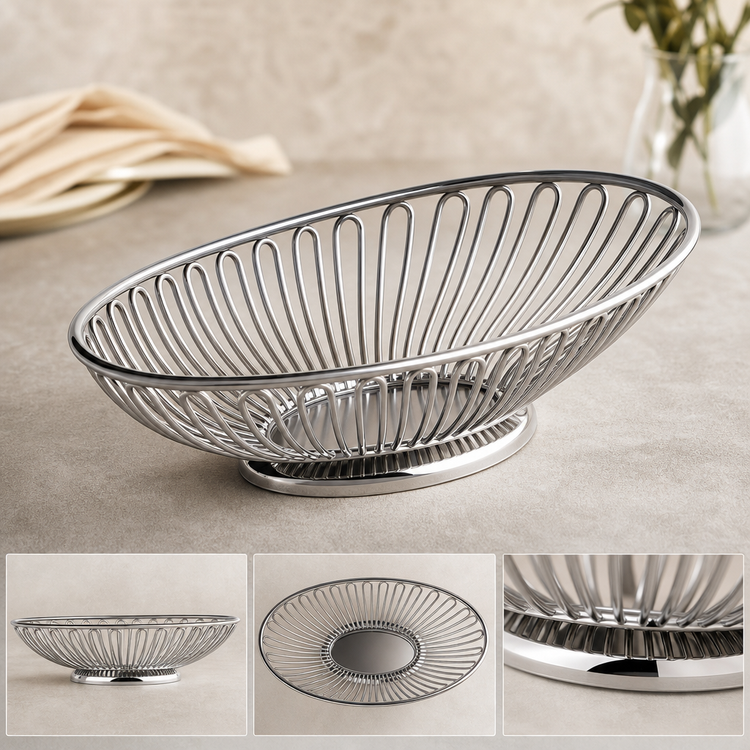 Product image #3 for Oval Stainless Steel Serving Basket, 13-3/8 x 9-1/4 x 4-1/4 Inches