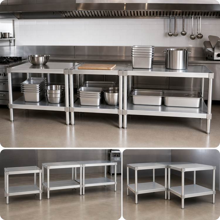 Product image #3 for New Age 48 Inch x 20 Inch x 24 Inch Stationary Aluminum Equipment Stand with 2 Adjustable Solid Shelves