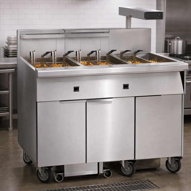 Product image #3 for Imperial Electric Floor Model 6-Tank Fryer with Built-In Filter System and Dump Station, 75 lb. Capacity Each