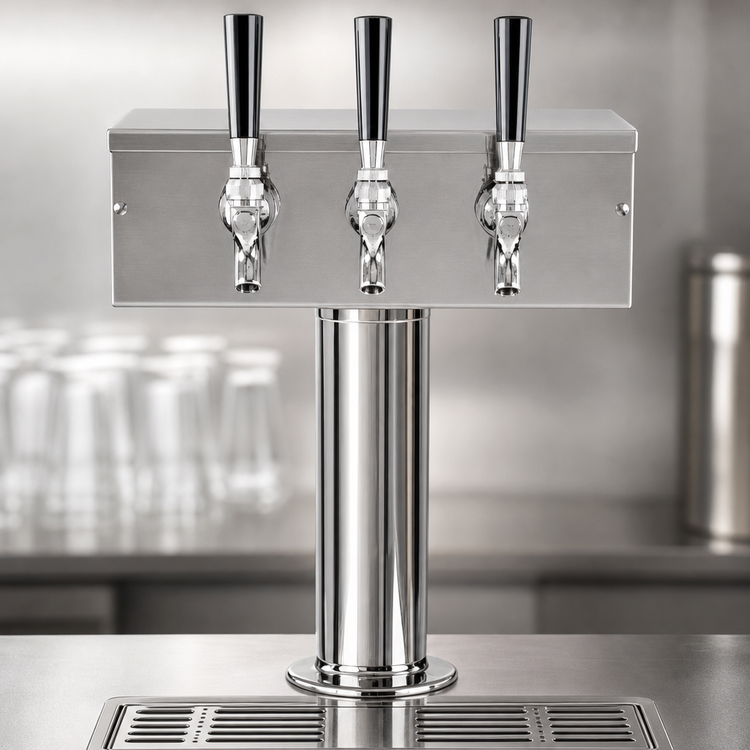 Product image #3 for T-Style Countertop Air-Cooled 3-Faucet Draft Beer Tower, Polished Stainless Steel