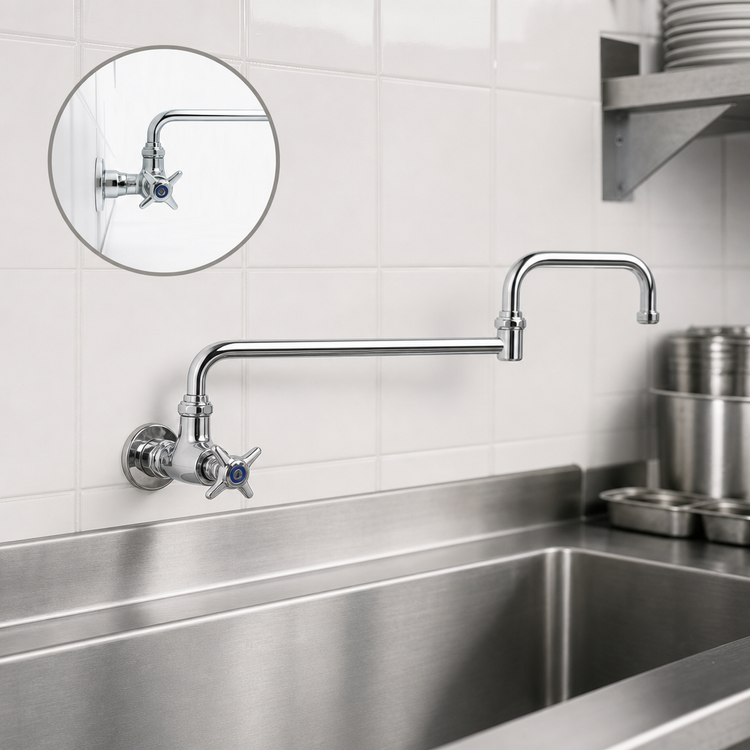 Product image #3 for T&S Brass Single-Hole Wall-Mount Pantry Faucet with 15-Inch Double-Joint Swing Nozzle