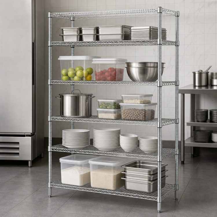 Product image #3 for Quantum 72 Inch x 24 Inch x 63 Inch Chrome-Plated Wire Shelving Starter Kit with 5 Shelves