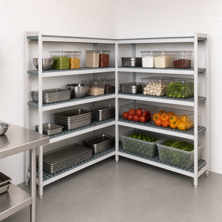 Product image #3 for Fermostock 4-Tier Corner Expansion Polymer Shelving Unit, 71 Inches High x 52 Inches Wide x 14 Inches Deep