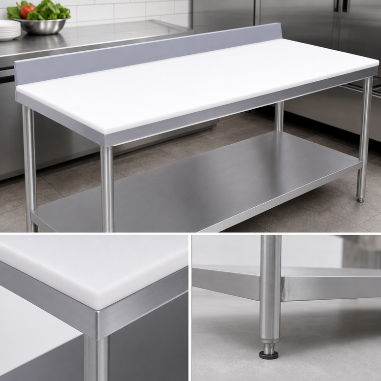 Product image #3 for Advance Tabco Poly-Vance 48" x 30" Poly Top Work Table with 5/8" Top, 6" Backsplash, and Adjustable Undershelf
