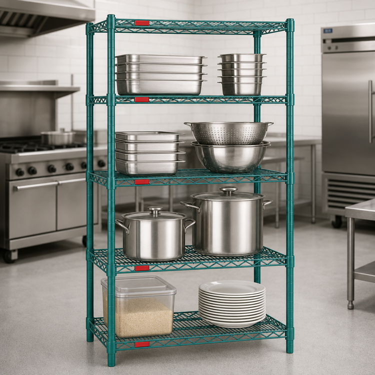 Product image #3 for Eagle Group Valu-Gard 4-Tier Starter Wire Shelving Unit, 36 x 18 x 74 Inches, Green Epoxy