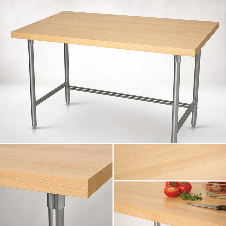 Product image #4 for Advance Tabco 72" x 36" Maple Top Work Table with Stainless Steel Base