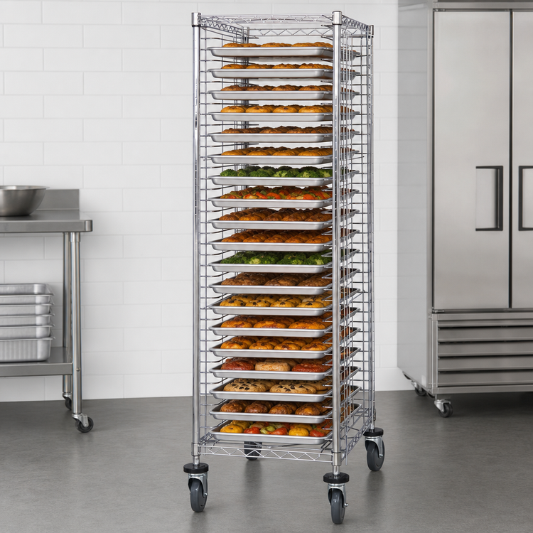 Product image #3 for Quantum Mobile End-Load Full-Size Tray Cart, 38-Tray Capacity, Chrome-Plated Steel Wire