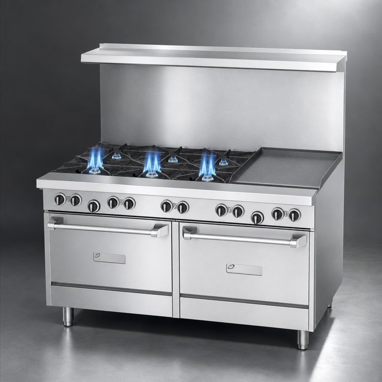 Product image #3 for US Range U Series 60-Inch Gas Restaurant Range with 4 Open Burners, 36-Inch Griddle, and 2 Standard Ovens