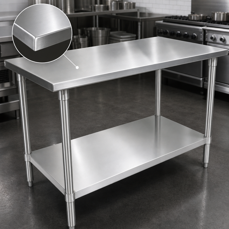 Product image #3 for John Boos 84 x 48 Stainless Steel Work Table with Stallion Safety Edge and Adjustable Undershelf
