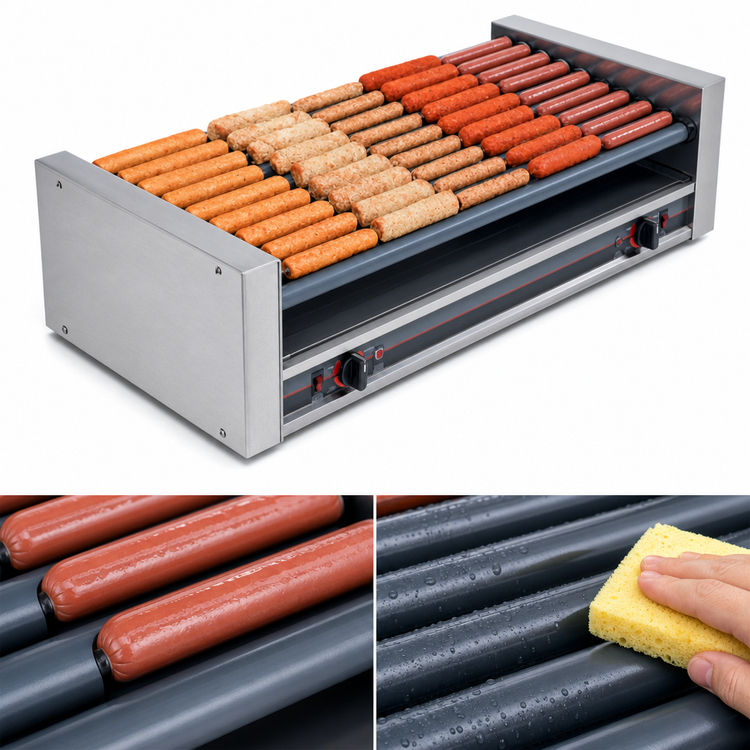Product image #3 for Roll-A-Grill 27 Hot Dog Slanted Roller Grill with GripsIt Rollers, 230V