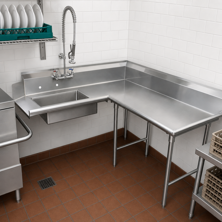 Product image #3 for Corner Soiled Dish Table with 20 x 20 x 5 Pre-Rinse Sink, Right-to-Left