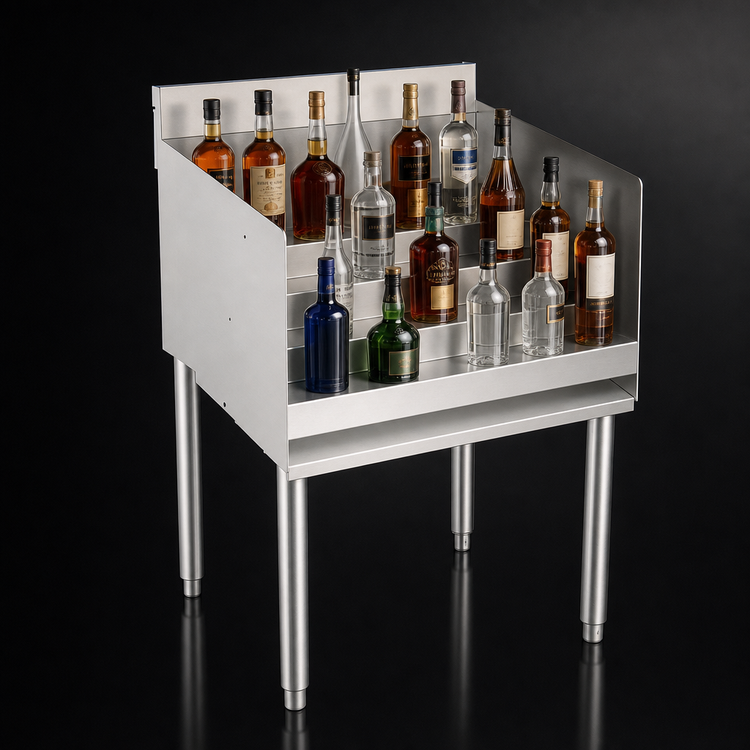 Product image #3 for Krowne Silver Series 4-Step Raised Liquor Display, 24 Inch Wide Freestanding Stainless Steel Underbar Unit
