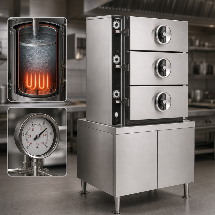 Product image #3 for Crown EC-3 3-Compartment Electric Pressure Steamer with Cabinet Base