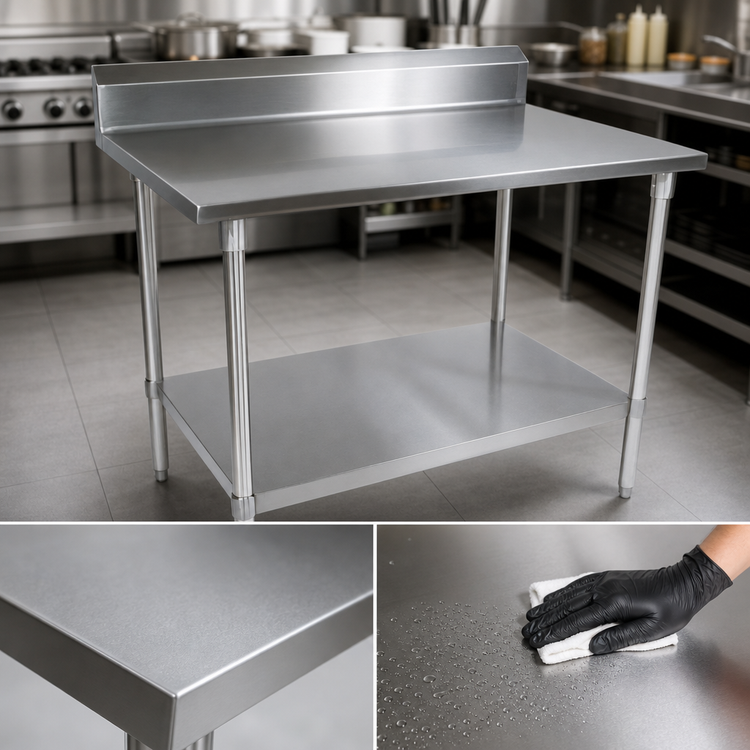 Product image #3 for BK Resources 48" x 30" Stainless Steel Work Table with 5" Backsplash and Galvanized Undershelf