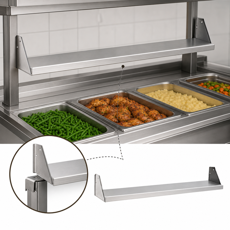 Product image #3 for Eagle Group 48-Inch x 8-Inch Removable Stainless Steel Dish Shelf for HT3 Hot Food Table