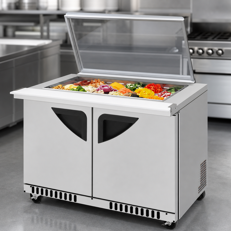 Product image #3 for Turbo Air Super Deluxe 48-Inch Two-Section Sandwich/Salad Mega Top Prep Table with Glass Lid