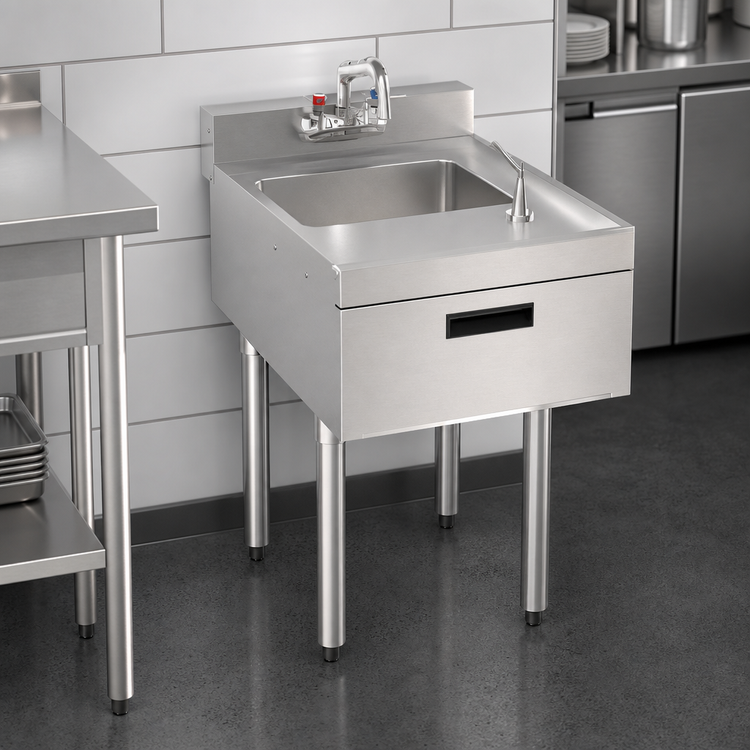 Product image #3 for Krowne Silver Series Freestanding Underbar Hand Sink with Soap and Towel, 18-Inch Wide Stainless Steel