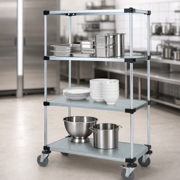 Product image #3 for Quantum 36-Inch x 18-Inch Mobile Cart with 4 Solid Galvanized Steel Shelves, 80-Inch High